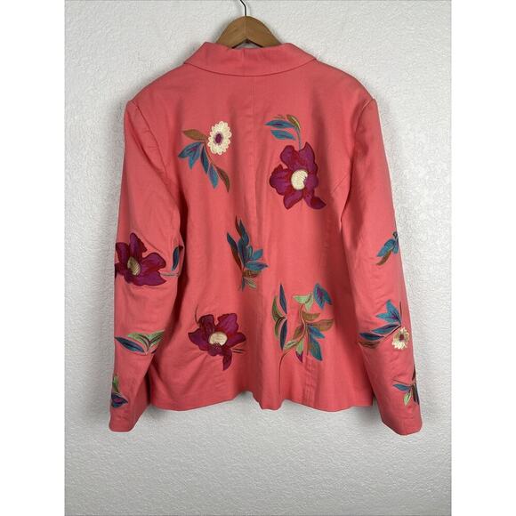 NEW Susan Graver Women Blazer Jacket Sz XL Orange Coral Embroidered Floral Artsy - Picture 4 of 8